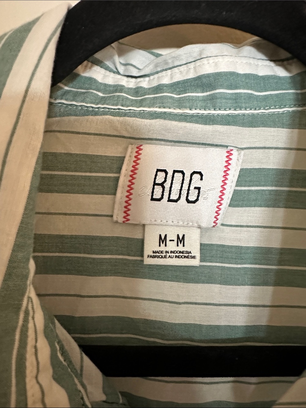 BDG  Striped Button-Up Shirt Green White Cotton Long Sleeve Pockets M - Picture 3 of 4